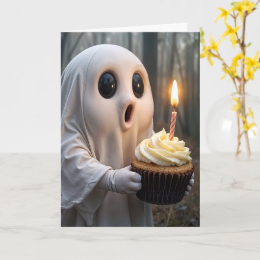 幽霊入り誕生日 カード (黄色い花)