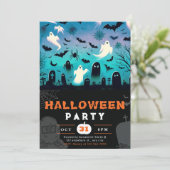 幽霊墓地こうもりスパイダーウェッブ不気味なハロウィーン 招待状 (スタンド正面)