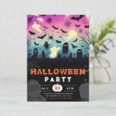 幽霊墓地こうもりスパイダーウェッブ不気味なハロウィーン 招待状 (スタンド正面)