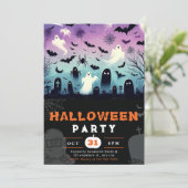 幽霊墓地こうもりスパイダーウェッブ不気味なハロウィーン 招待状 (スタンド正面)