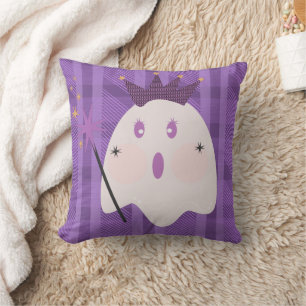 幽霊姫パープル・チェック柄のハロウィン用スローピロー クッション
