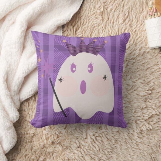 幽霊姫パープル・チェック柄のハロウィン用スローピロー クッション (ブランケット)