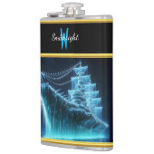 幽霊威厳のある船が夜の海で輝く フラスク (左)