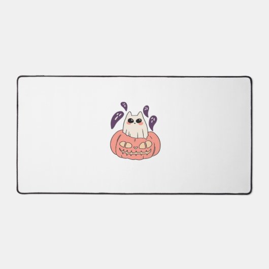 幽霊子猫をカボチャクラシックのTシャツに デスクマット (正面)