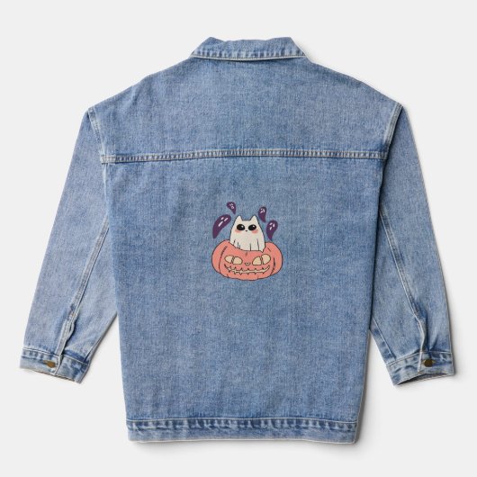 幽霊子猫をカボチャクラシックのTシャツに デニムジャケット (裏面)