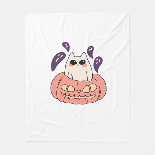幽霊子猫をカボチャクラシックのTシャツに フリースブランケット (正面)