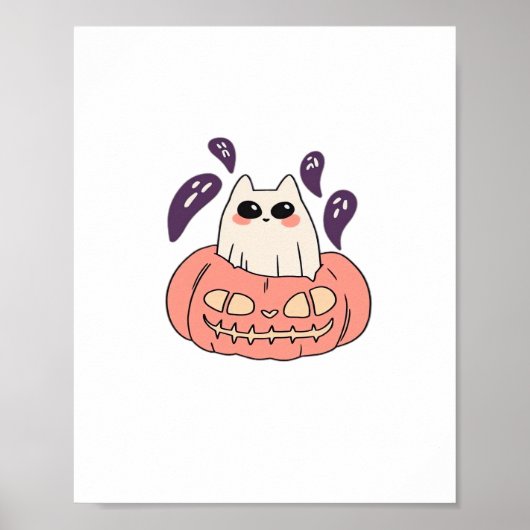 幽霊子猫をカボチャクラシックのTシャツに ポスター (正面)