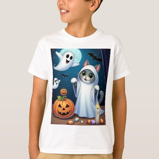 幽霊子猫ハロウィーンの衣装 Tシャツ (正面)