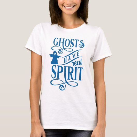 幽霊実在はSpirit BlueとWhite Halloweenを持つ Tシャツ (正面)