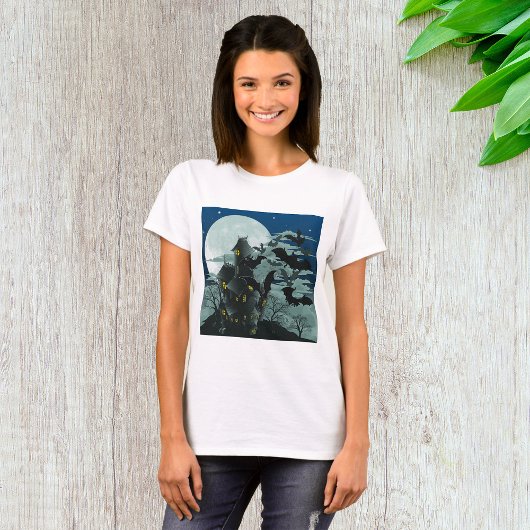 幽霊屋敷のこうもりと満月 Tシャツ