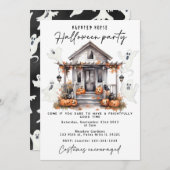 幽霊幽霊のよく出るハウスハロウィーンの衣装パーティー 招待状 (正面/裏面)