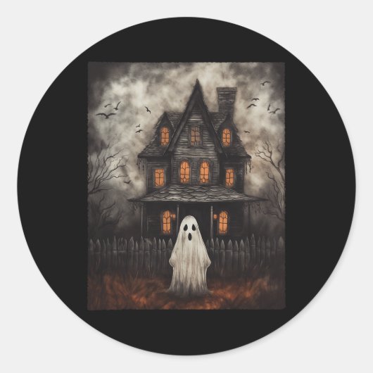 幽霊幽霊のよく出るハウスミッドナイトハロウィーン幽霊スポック ラウンドシール (正面)