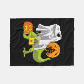 幽霊恐竜おもしろいTレックスハロウィーン少年コスト フリースブランケット (正面(横))