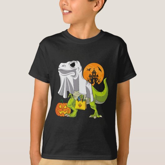 幽霊恐竜おもしろいTレックスハロウィーン少年コスト Tシャツ (正面)