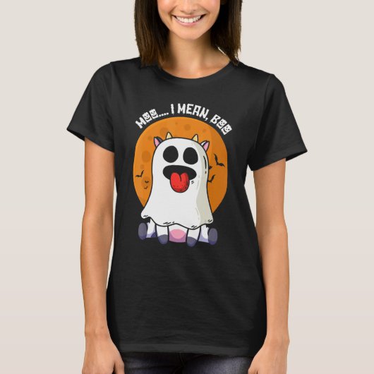 幽霊牛モーI意味ブカボチャムーンハロウィンボー Tシャツ (正面)