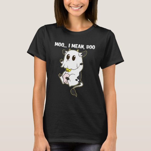 幽霊牛モーI意味booかぼちゃおかしなハロウィーン Tシャツ (正面)