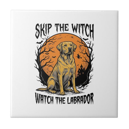 幽霊犬注意 ラブラドールTシャツ ハロウィン_1 タイル (正面)