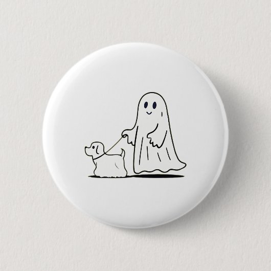 幽霊犬 ゴースト おもしろ ハロウィン 犬好き 缶バッジ (正面)