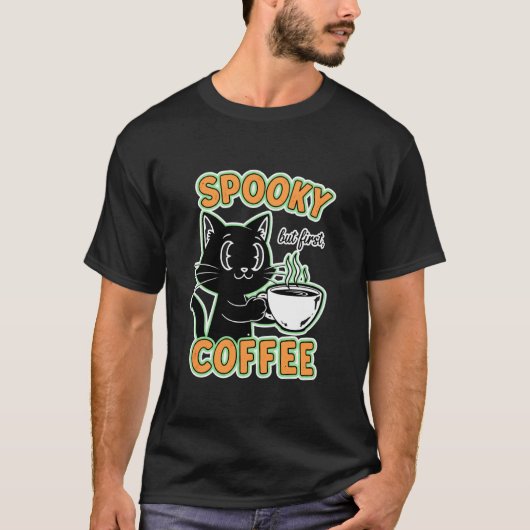 幽霊猫だけどコーヒーが先ね Tシャツ (正面)
