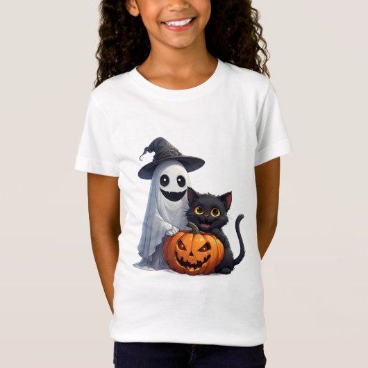 幽霊猫とかぼちゃのハロウィンパーティー🎃 Tシャツ (正面)