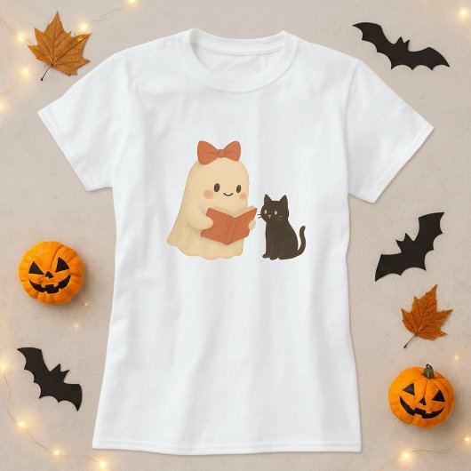 幽霊猫のハロウィン本読み Tシャツ