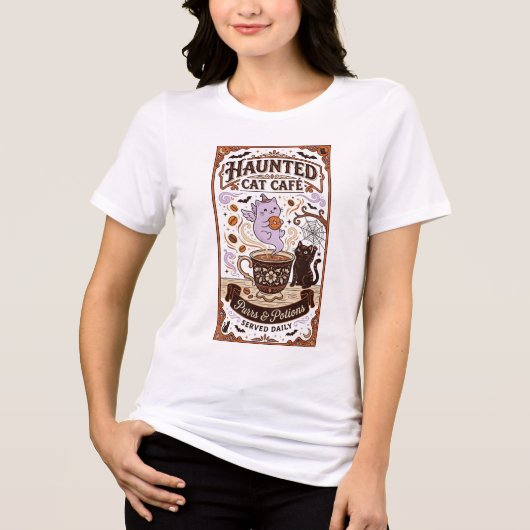 幽霊猫カフェ 呪文 不気味なハロウィン トライブレンドTシャツ (正面)