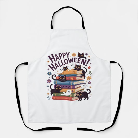 幽霊猫読の本の恋人ギフトハロウィンスポオ エプロン (正面)