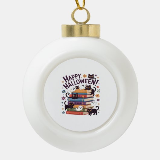 幽霊猫読の本の恋人ギフトハロウィンスポオ セラミックボールオーナメント