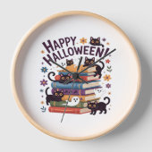 幽霊猫読の本の恋人ギフトハロウィンスポオ 壁時計 (正面)