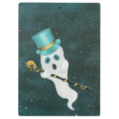 幽霊着用トップハット青目付きスカル杖 クリップボード (裏面)