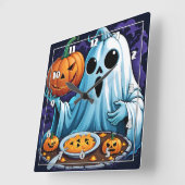 幽霊祝のハロウィンとカボチャ スクエア壁時計 (傾斜)