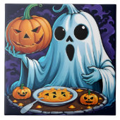 幽霊祝のハロウィンとカボチャ タイル (正面)