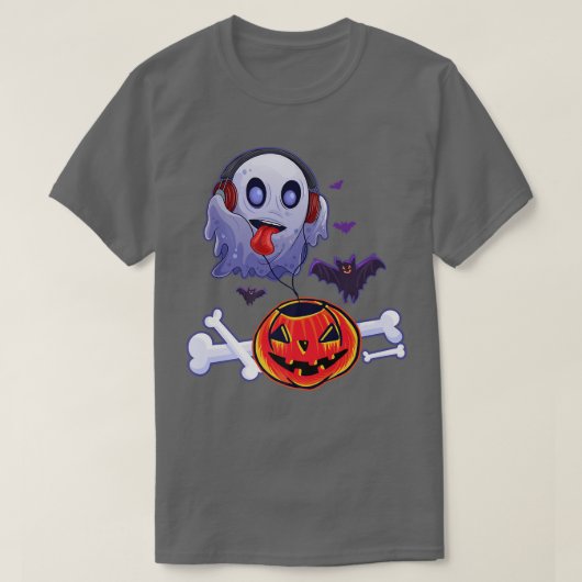 幽霊聴く音楽パンプキンハロウィーン男性の女性の子供 Tシャツ (デザイン正面)