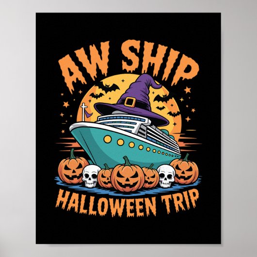 幽霊船のハロウィンクルーズ スプーキーな旅行 マッチングTシャツ ポスター (正面)
