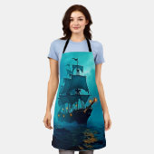 幽霊船オンザストーミーシーズデザイン エプロン (着用した状態)