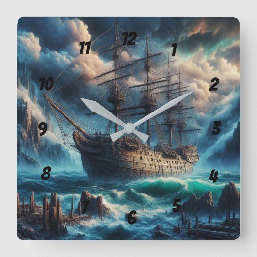 幽霊船メアリー・セレステー海の謎 スクエア壁時計 (正面)