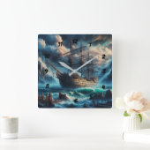 幽霊船メアリー・セレステー海の謎 スクエア壁時計 (ホーム)