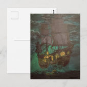 幽霊船飛んでいるスクーナー船 ポストカード (正面/裏面)