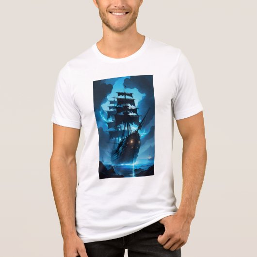 幽霊船、海賊船、霧に包まれた船、フライ トライブレンドＴシャツ (正面)