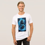 幽霊船、海賊船、霧に包まれた船、フライ トライブレンドＴシャツ (正面全面)