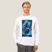 幽霊船、海賊船、霧に包まれた船、フライ トライブレンドTシャツ (正面全体)