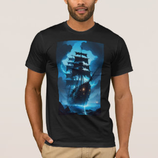 幽霊船、海賊船、霧に包まれた船、フライ Tシャツ
