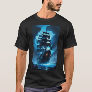 幽霊船、海賊船、霧に包まれた船、フライ Tシャツ