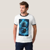 幽霊船、海賊船、霧に包まれた船、フライ Tシャツ (正面フル)