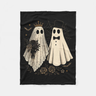幽霊花嫁と花婿のハロウィンウェディング フリースブランケット