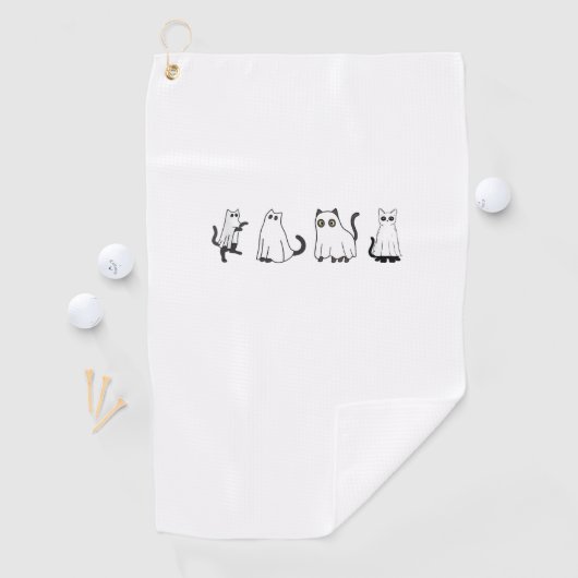 幽霊衣装を着た可愛い黒猫と男性ハル ゴルフタオル (インサイチュ)