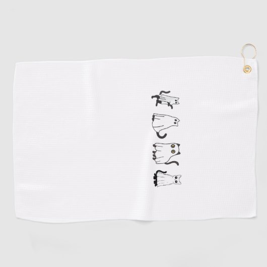 幽霊衣装を着た可愛い黒猫と男性ハル ゴルフタオル (横)