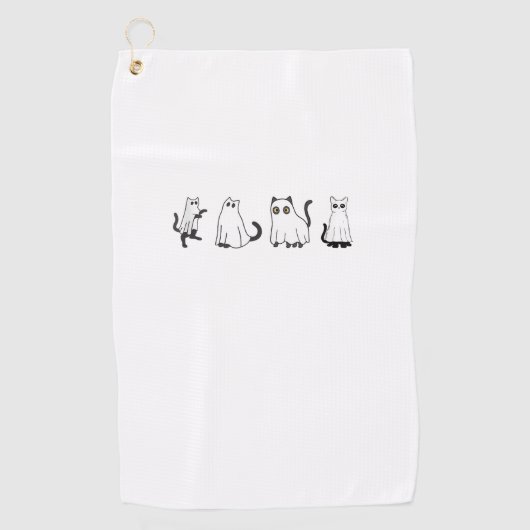 幽霊衣装を着た可愛い黒猫と男性ハル ゴルフタオル (正面)