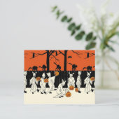 幽霊衣装ハロウィーンのカボチャのちょうちん黒猫フクロウこうもり ポストカード (スタンド正面)