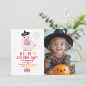 幽霊誕生日カボチャ女の子ピンク写真 招待状 (スタンド正面)